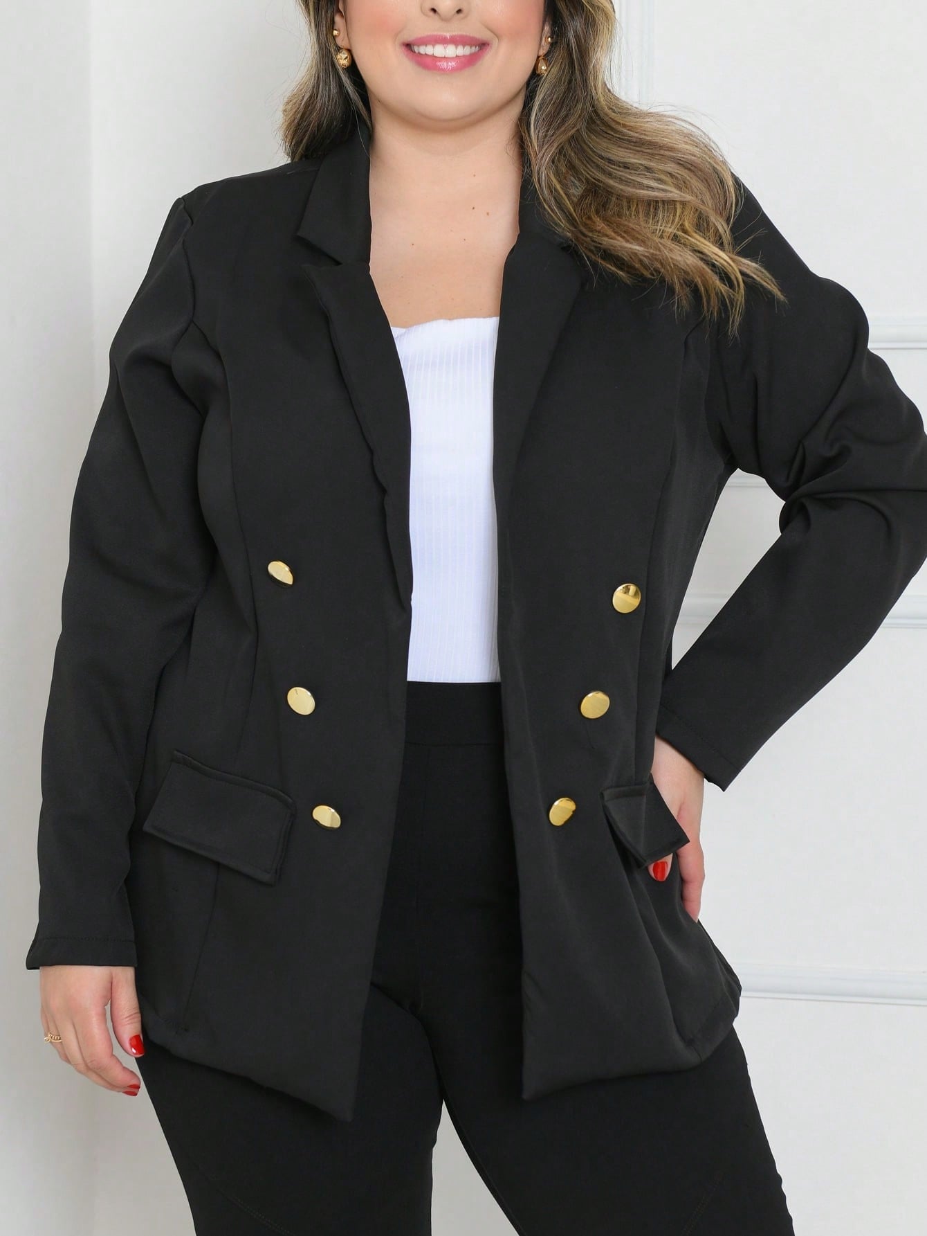 Blazer alfaiataria Plus size com botão Casacos
