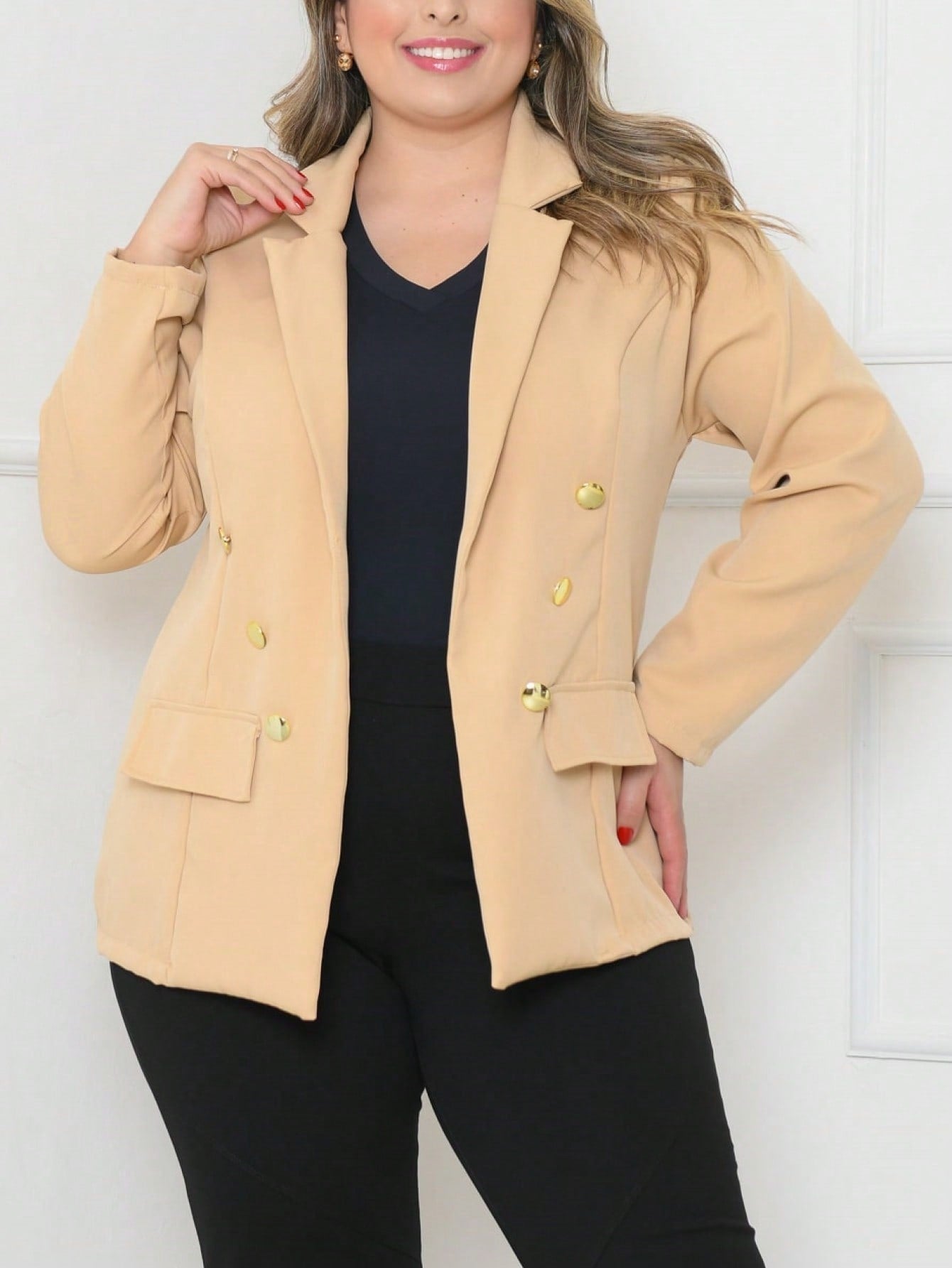 Blazer alfaiataria Plus size com botão Casacos