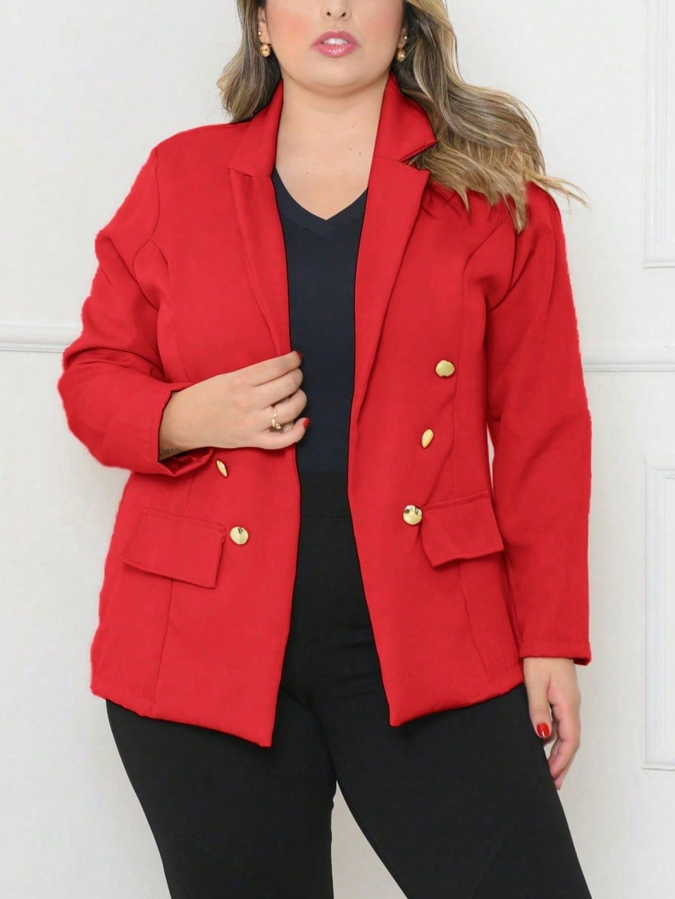 Blazer alfaiataria Plus size com botão Casacos
