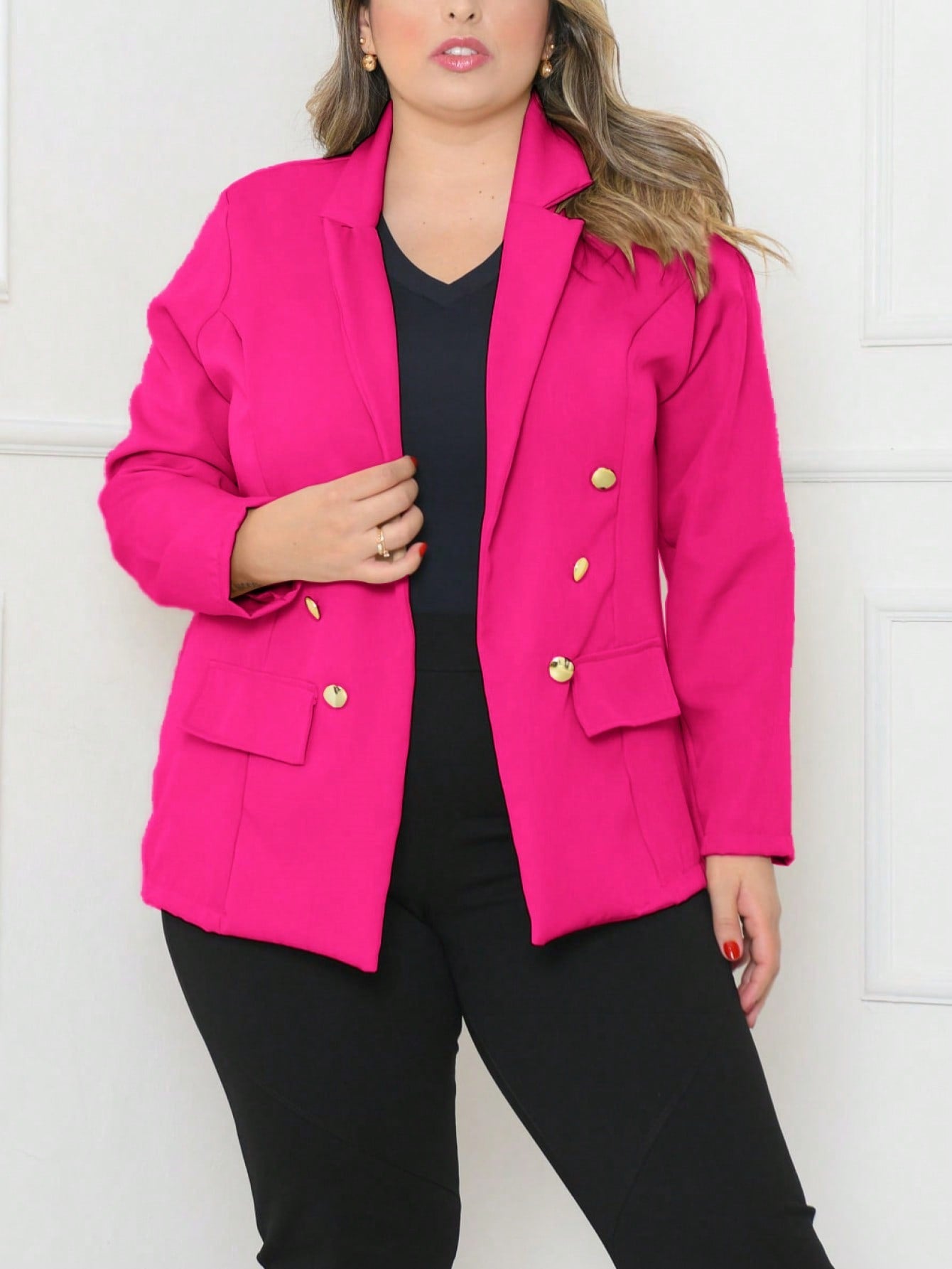 Blazer alfaiataria Plus size com botão Casacos