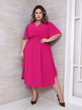 Vestido Feminino Midi PlusSize Transpassado Manga Curta Duna