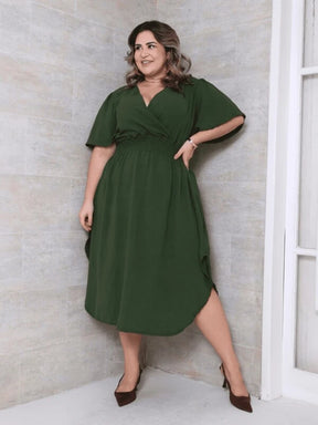 Vestido Feminino Midi PlusSize Transpassado Manga Curta Duna