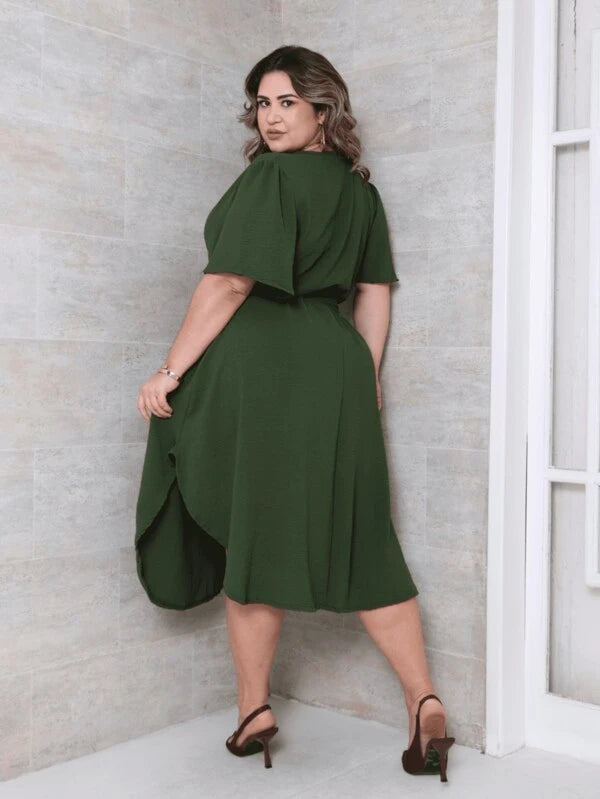 Vestido Feminino Midi PlusSize Transpassado Manga Curta Duna