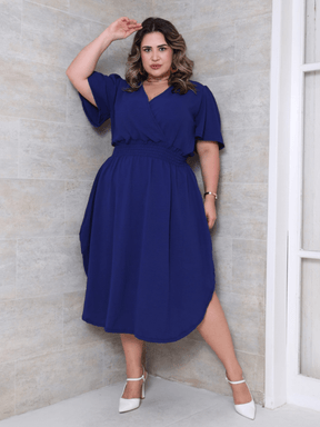 Vestido Feminino Midi PlusSize Transpassado Manga Curta Duna