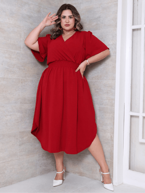Vestido Feminino Midi PlusSize Transpassado Manga Curta Duna